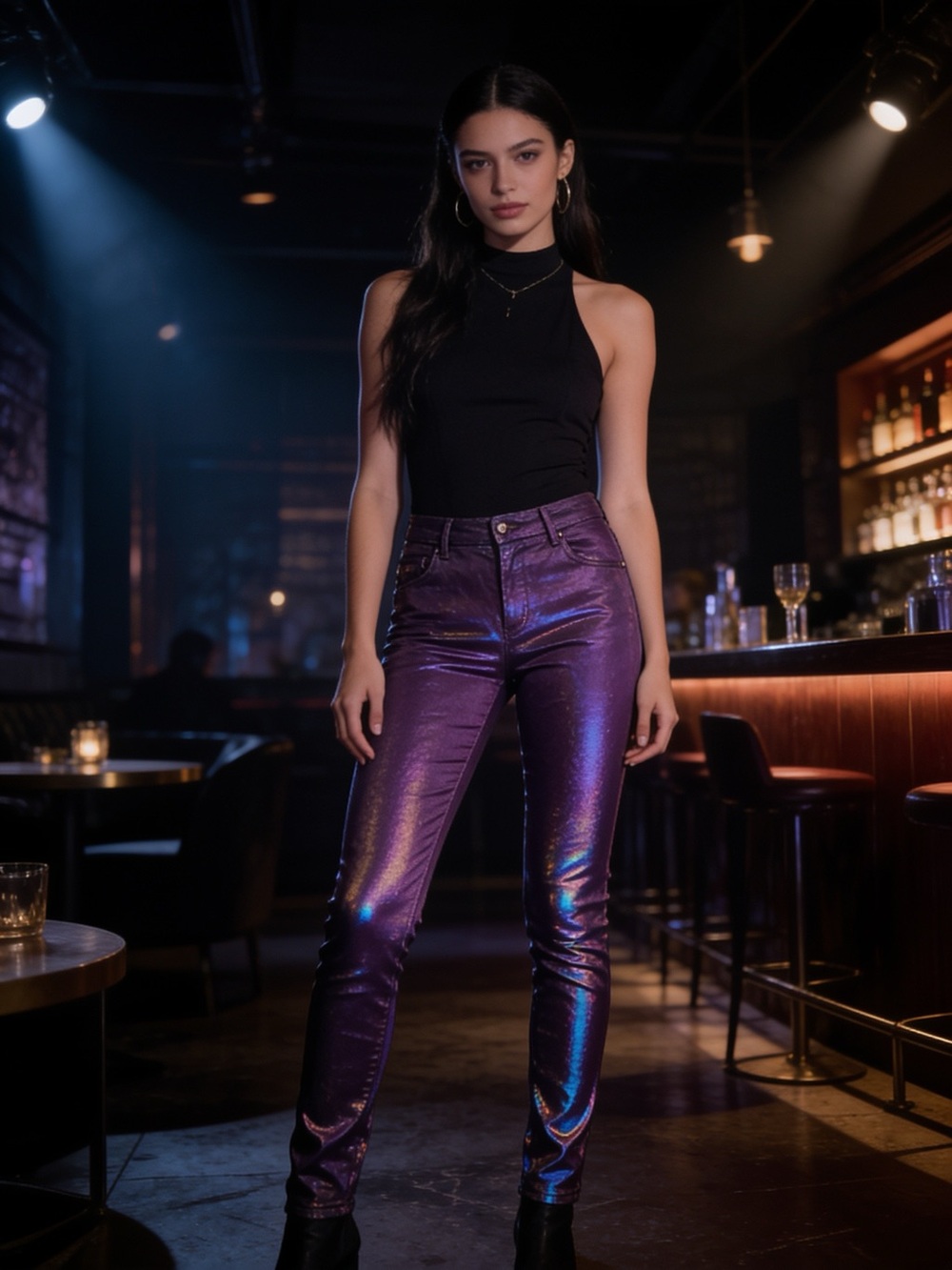 Express Pants Women's 6 Plum Purple Faux Leather Modern Straight Super High Rise
